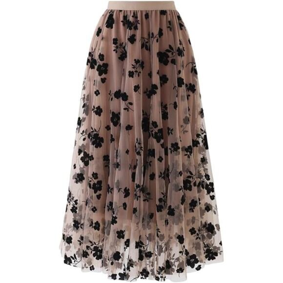 Women's 3D Posy Double-Layered Mesh Midi Skirt - Picture 14 of 14
